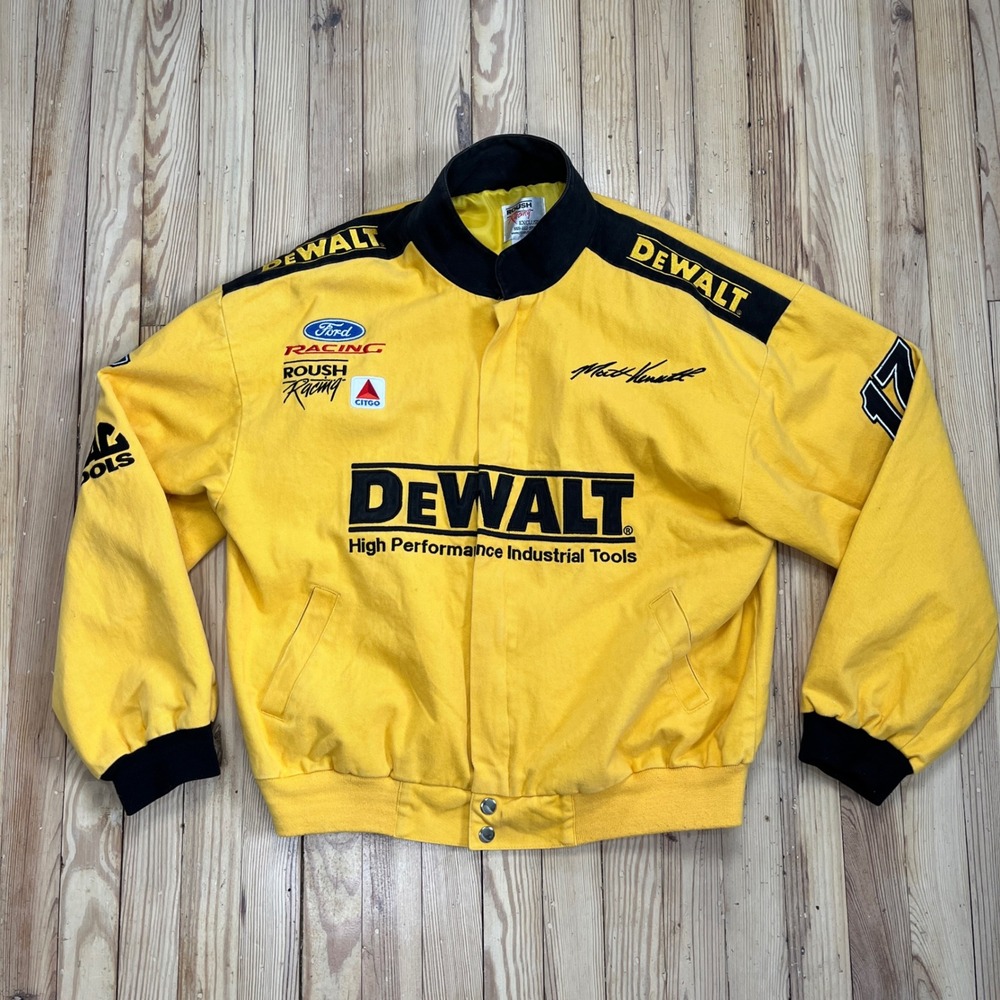 Vintage Roush Racing DeWalt Matt Kenseth 17 NASCAR Jacket Yellow Mens Large
